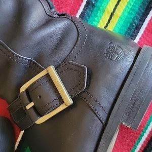 Timberland Sz 7 Leather Savin Hill Tall Boots Black With Zipper and Buckle